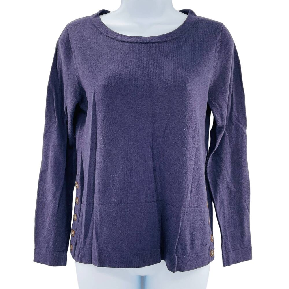 White Stuff Purple Wool Blend Button Sides Scoop Neck Long Sleeve UK Sweater 8